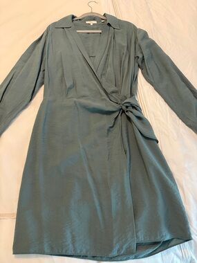 Vince Dusty Teal Long Sleeve Wrap Dress